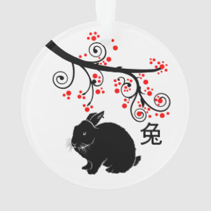 Chinese New Year of the Rabbit and Red Blossoms Ornament