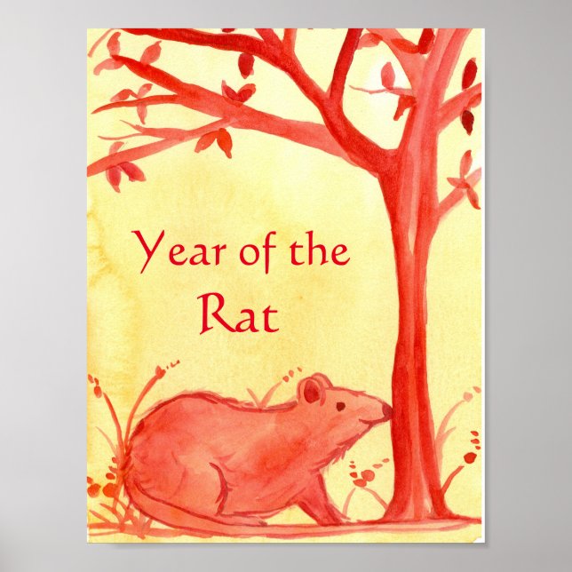 Chinese New Year of The Rat Watercolor Art Poster (Front)