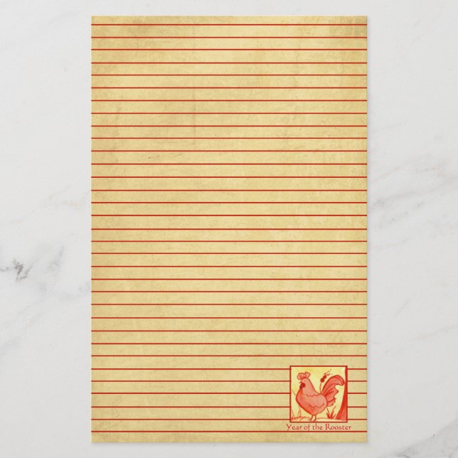 Chinese New Year of The Rooster Red Lined Stationery (Front)