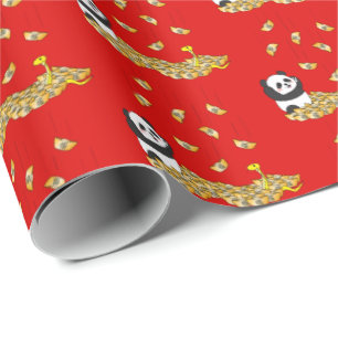 Chinese New Year of the Snake 2025 Panda Wrapping Paper