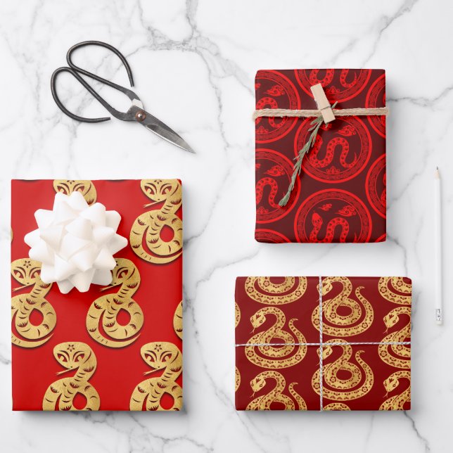 Chinese New Year of the Snake Choose Colour B 3WpS Wrapping Paper Sheet (Front)
