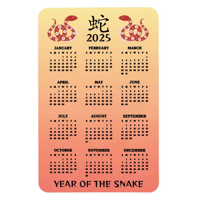 Chinese New Year of the Snake Ombre 2025 Calendar Magnet (Vertical)