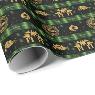 Chinese New Year of the Tiger Green Pattern Wrapping Paper