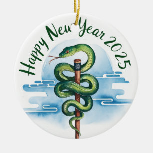 Chinese New Year Of The Wood Snake 2025 Ceramic Tree Decoration