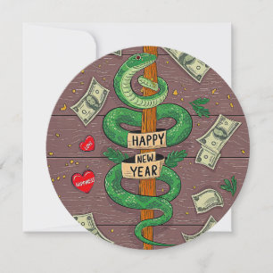 Chinese New Year Of The Wood Snake 2025  Holiday Card