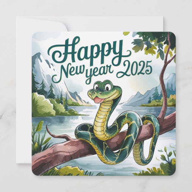 Chinese New Year Of The Wood Snake Happy New 2025  Holiday Card (Front)