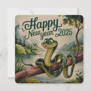 Chinese New Year Of The Wood Snake Happy New 2025  Holiday Card