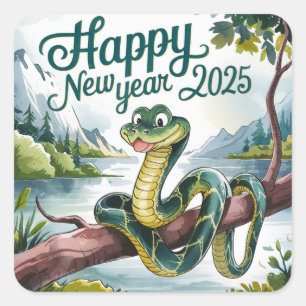 Chinese New Year Of The Wood Snake Happy New 2025 Square Sticker