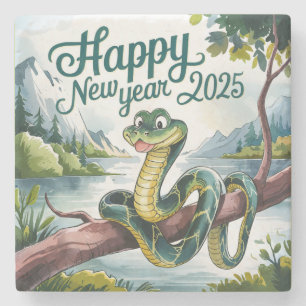 Chinese New Year Of The Wood Snake Happy New 2025 Stone Coaster