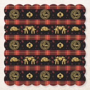 Chinese New Year of Tiger Red Check Pattern Paper Coaster