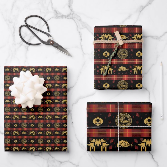 Chinese New Year of Tiger Red Check Pattern Wrapping Paper Sheet (Front)