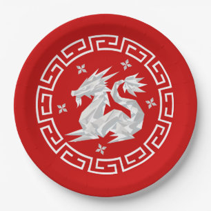 Chinese New Year Origami Dragon & Stars Paper Plate