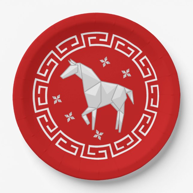 Chinese New Year Origami Horse & Stars Paper Plate (Front)