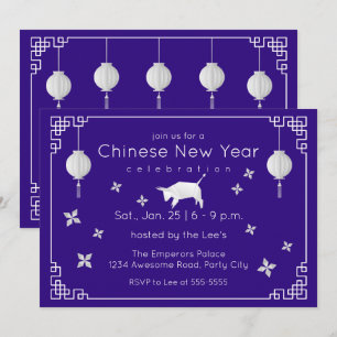 Chinese New Year Origami Ox, purple Invitation