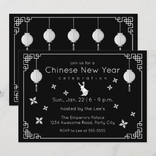 Chinese New Year Origami Rabbit, black Invitation