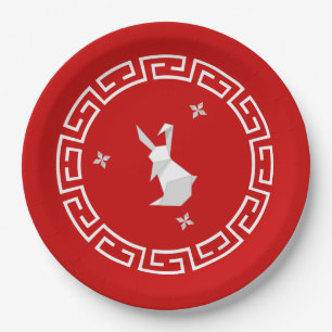Chinese New Year Origami Rabbit & Stars Paper Plat Plate