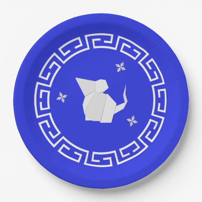 Chinese New Year Origami Rat & Stars Paper Plate (Front)