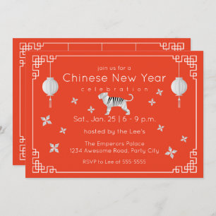 Chinese New Year Origami Tiger, orange Invitation