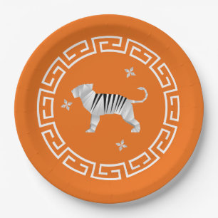 Chinese New Year Origami Tiger & Stars Paper Plate