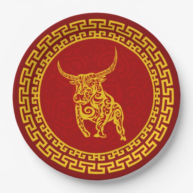 Chinese New Year Ox Ornament Paper Plate (Front)