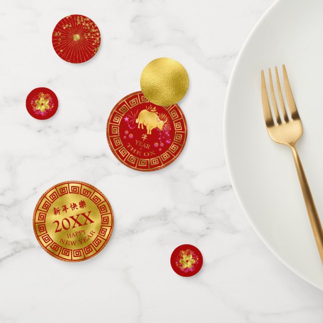 Chinese New Year Ox Red/Gold ID542 Confetti (Group)