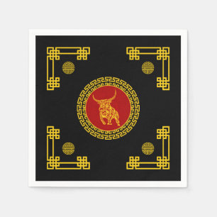 Chinese New Year Ox Red & Gold Ornament Napkin