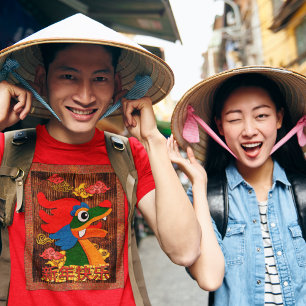 Chinese New Year Papercut Dragon Wood Red Gold T-Shirt