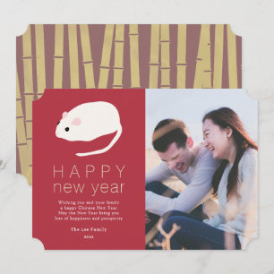 Chinese New Year Rat Burgundy Photo Holiday Card