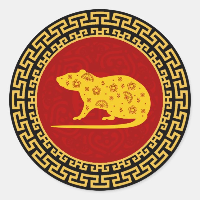 Chinese New Year Rat Ornament Classic Round Sticker (Front)