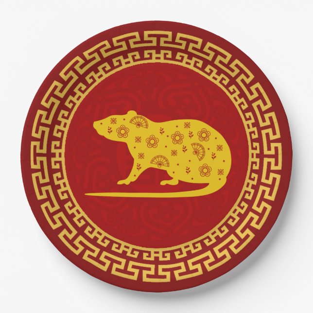 Chinese New Year Rat Ornament Paper Plate (Front)