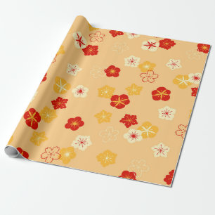 Chinese New Year Red and Gold Ditsy Plum Blossom Wrapping Paper