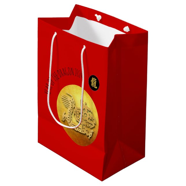 Chinese New Year Red Golden Dragon 2024 MGB Medium Gift Bag (Front Angled)