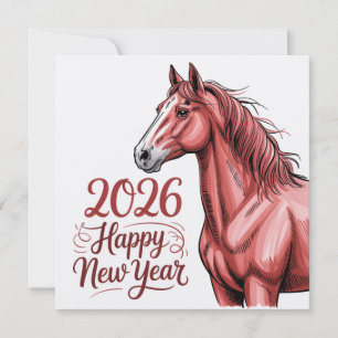 Chinese New Year Red Horse 2026 Card