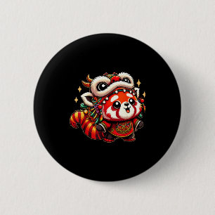 Chinese New Year Red Panda Dragon Dance  6 Cm Round Badge