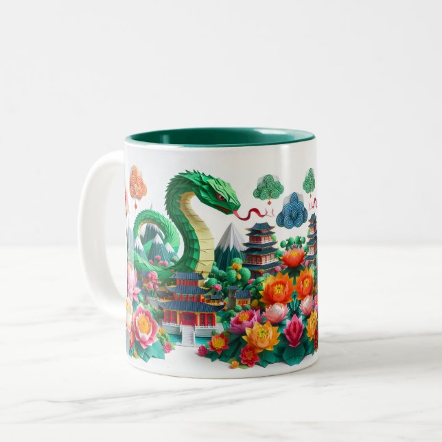 Chinese New Year Snake 2025 Origami 2TM6 Two-Tone Coffee Mug (Front Left)