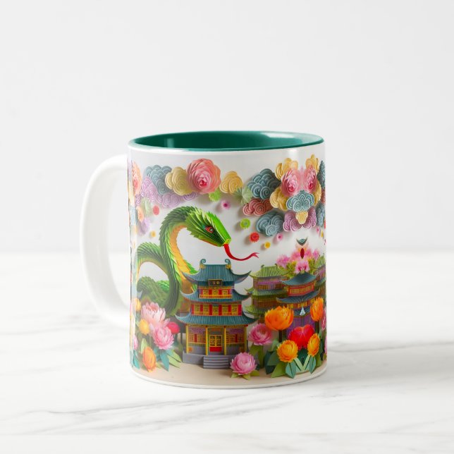 Chinese New Year Snake 2025 Origami 2TM7 Two-Tone Coffee Mug (Front Left)