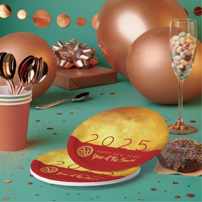 Chinese New Year Snake 2025 Red Gold RPP Paper Plate (Multi)