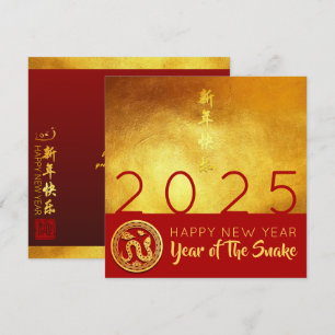 Chinese New Year Snake 2025 Red Gold Wishes SqC Invitation