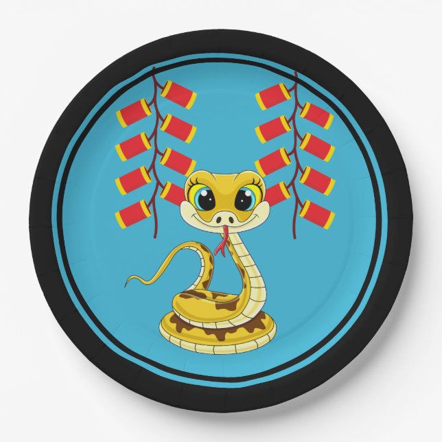 Chinese New Year Snake & Chinese Firecrackers Paper Plate (Front)