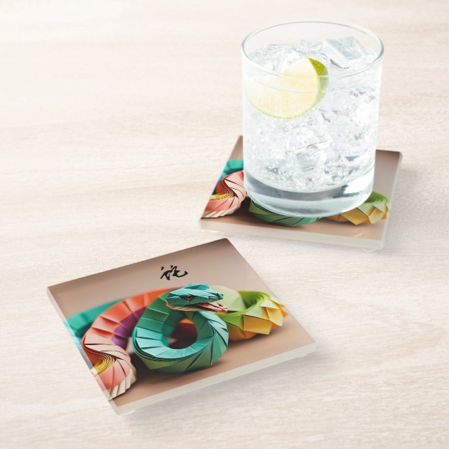 Chinese New Year Snake Ideogram Zodiac Birthday GC Glass Coaster (Angled)