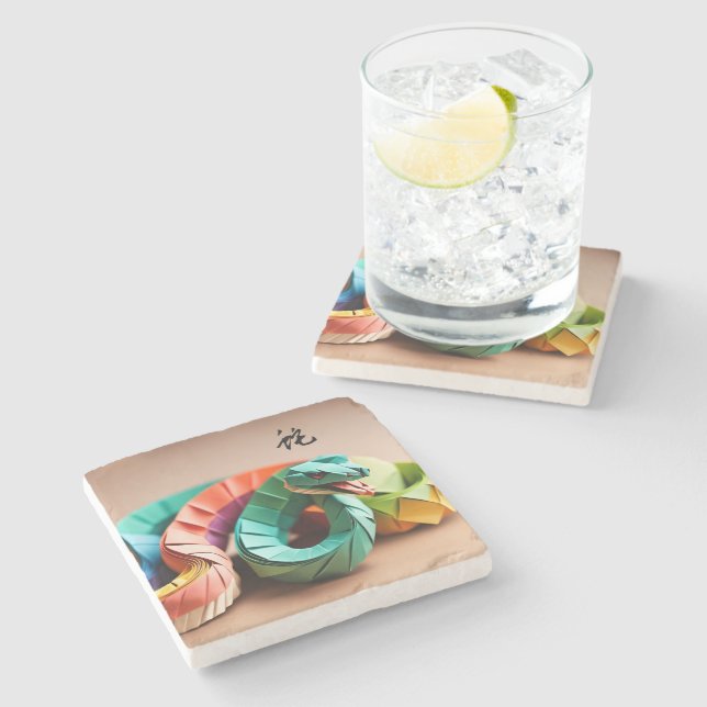 Chinese New Year Snake Ideogram Zodiac Birthday MC Stone Coaster (Side)