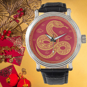 Chinese New Year Snake Red and Gold Watch