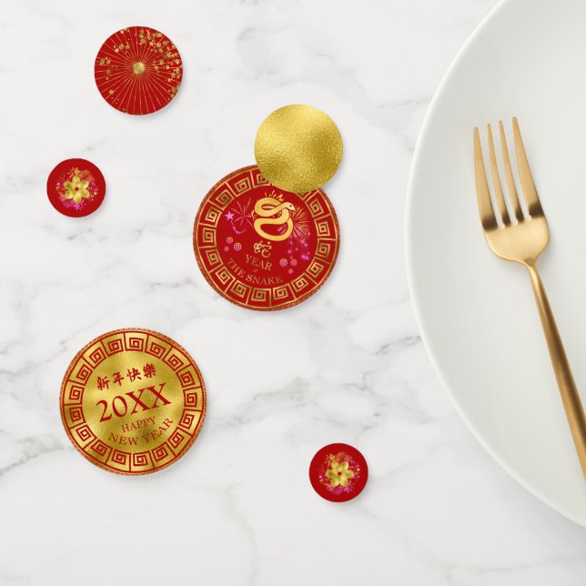 Chinese New Year Snake Red/Gold ID542 Confetti (Group)