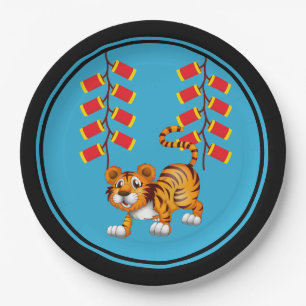 Chinese New Year Tiger & Chinese Firecrackers Paper Plate