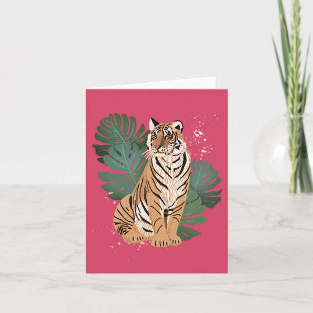 Chinese New Year Tiger Monstera Leaves  Card (Front)