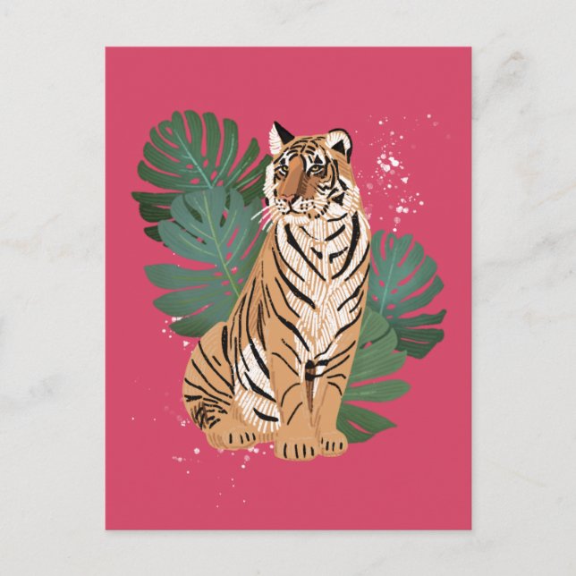 Chinese New Year Tiger Monstera Leaves Holiday Postcard (Front)