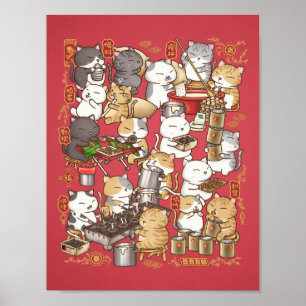 Chinese New Year Whimsical Cat Making Kuih Kapit Poster