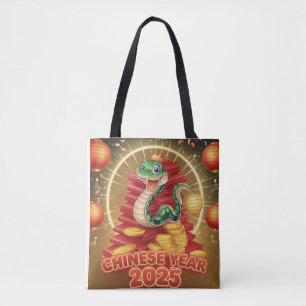 Chinese new year wood snake tote bag