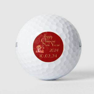 Chinese new year, year of the dragon, red and gold golf balls