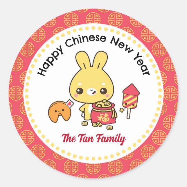 Chinese New Year Year of the Rabbit Cute Classic Round Sticker (Front)